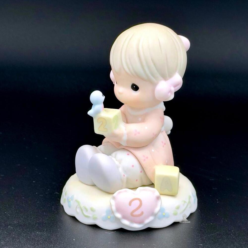 Vintage Precious Moments Figurine - Adorable Baby with Blocks & Bird